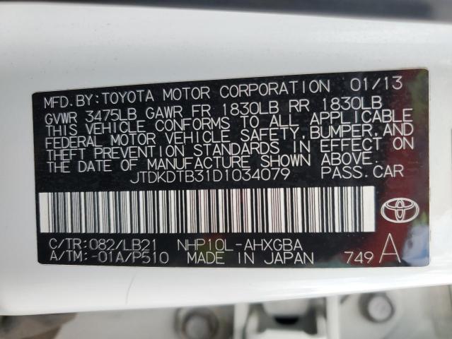 JTDKDTB31D1034079 - 2013 TOYOTA PRIUS C WHITE photo 12