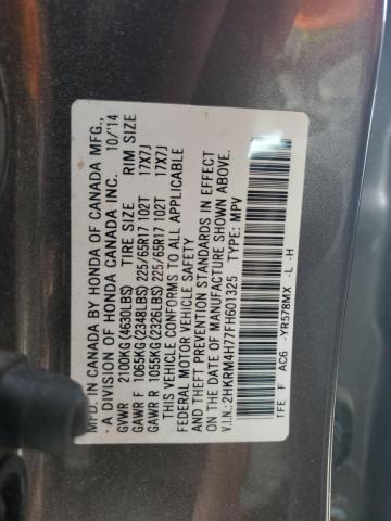 2HKRM4H77FH601325 - 2015 HONDA CR-V EXL GRAY photo 13