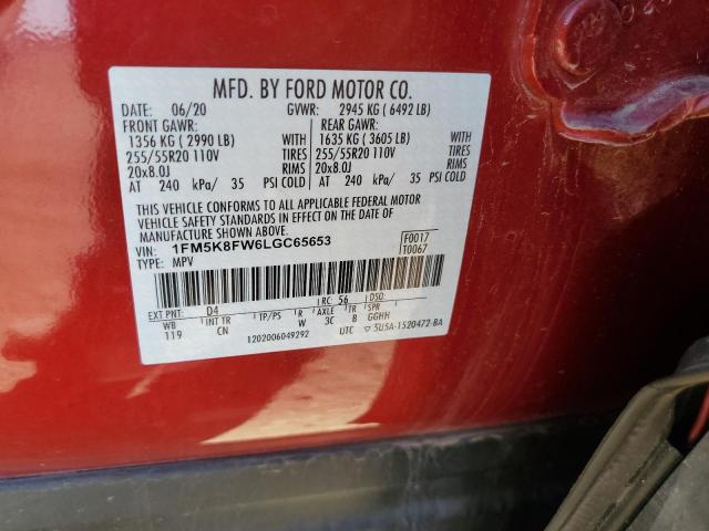 1FM5K8FW6LGC65653 - 2020 FORD EXPLORER LIMITED RED photo 13