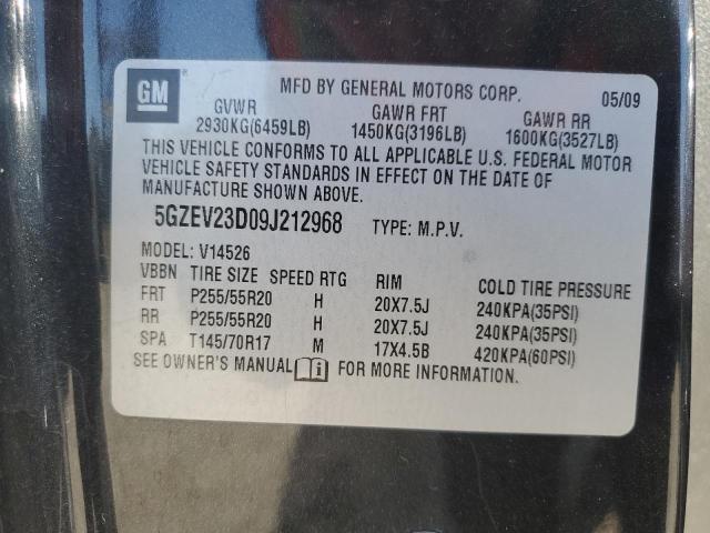 5GZEV23D09J212968 - 2009 SATURN OUTLOOK XR შავი ფოტო 12