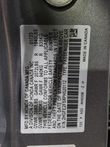 2HGFE2F5XPH520112 - 2023 HONDA CIVIC SPORT SILVER photo 12