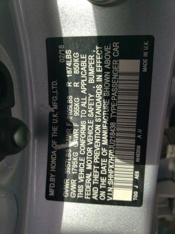 SHHFK7H70JU218438 - 2018 HONDA CIVIC EXL 银色 照片 12