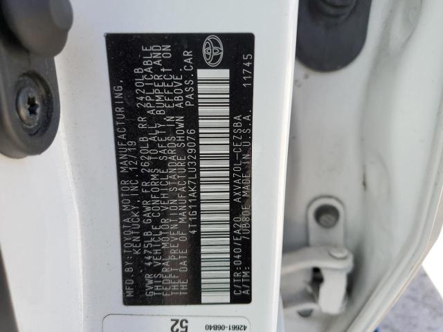 4T1G11AK7LU329076 - 2020 TOYOTA CAMRY SE WHITE photo 12