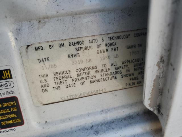 KL1TD56666B588145 - 2006 CHEVROLET AVEO BASE Ağ foto 12