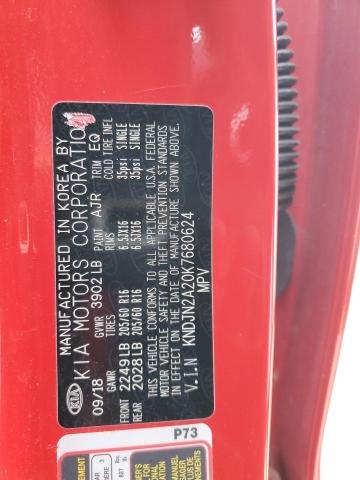 KNDJN2A20K7680624 - 2019 KIA SOUL RED photo 13