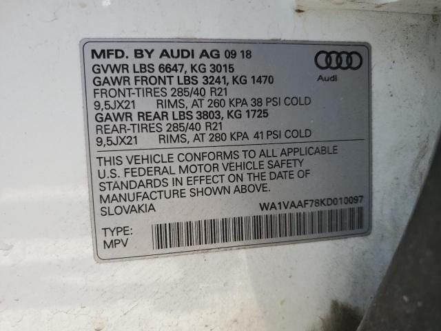 WA1VAAF78KD010097 - 2019 AUDI Q7 PRESTIGE WHITE photo 13