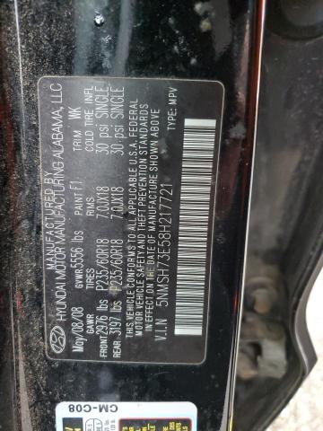 5NMSH73E58H217721 - 2008 HYUNDAI SANTA FE SE BLACK photo 12