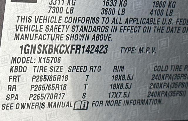 1GNSKBKCXFR142423 - 2015 CHEVROLET TAHOE K1500 LT GRAY photo 10