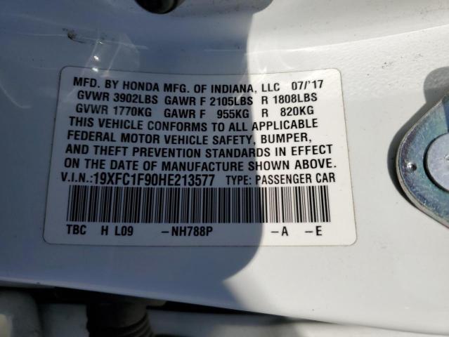 19XFC1F90HE213577 - 2017 HONDA CIVIC TOURING WHITE photo 12