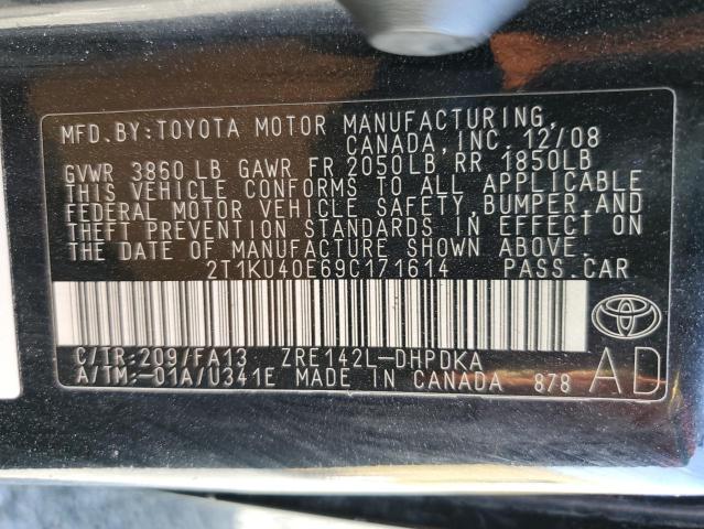 2T1KU40E69C171614 - 2009 TOYOTA COROLLA MA BLACK photo 12