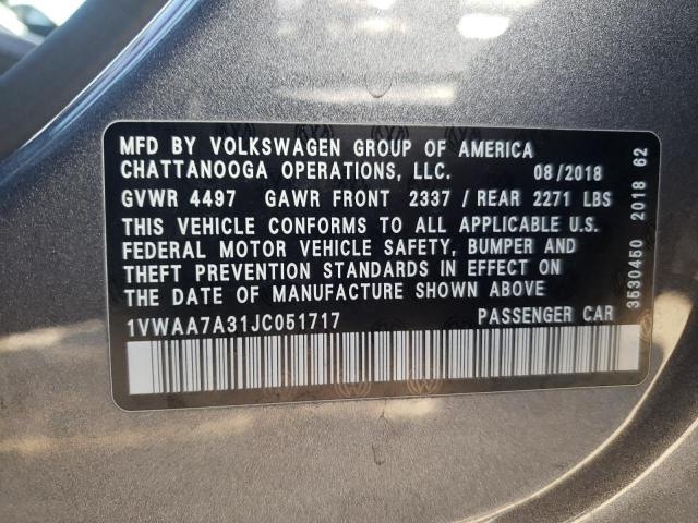 1VWAA7A31JC051717 - 2018 VOLKSWAGEN PASSAT S GRAY photo 12