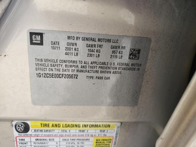 1G1ZC5E00CF205672 - 2012 CHEVROLET MALIBU 1LT 金色 照片 12