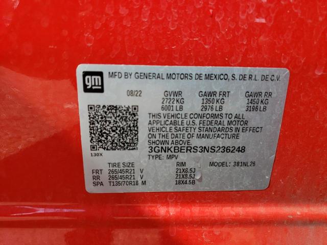 3GNKBERS3NS236248 - 2022 CHEVROLET BLAZER RS RED photo 12