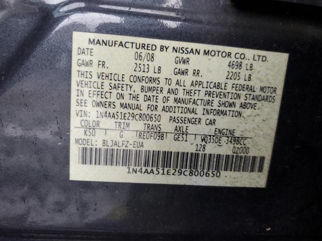 1N4AA51E29C800650 - 2009 NISSAN MAXIMA S GRAY photo 13