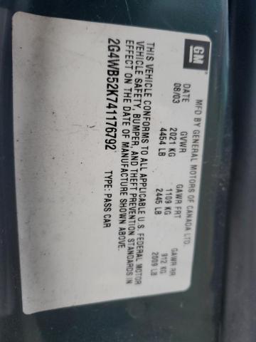 2G4WB52K741176792 - 2004 BUICK REGAL LS 绿色 照片 12