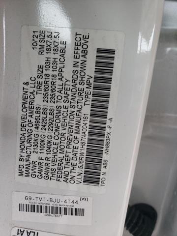 5J6RW1H87NA004161 - 2022 HONDA CR-V EXL WHITE photo 12