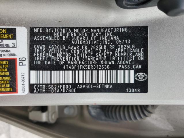 4T4BF1FK5DR312630 - 2013 TOYOTA CAMRY L GOLD photo 13