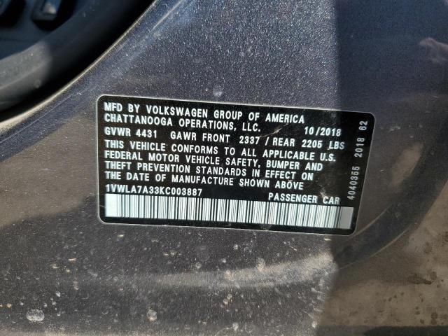 1VWLA7A33KC003887 - 2019 VOLKSWAGEN PASSAT WOLFSBURG 灰色 照片 12