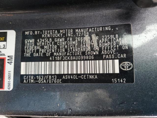 4T1BF3EK8AU099806 - 2010 TOYOTA CAMRY BASE CHARCOAL photo 12