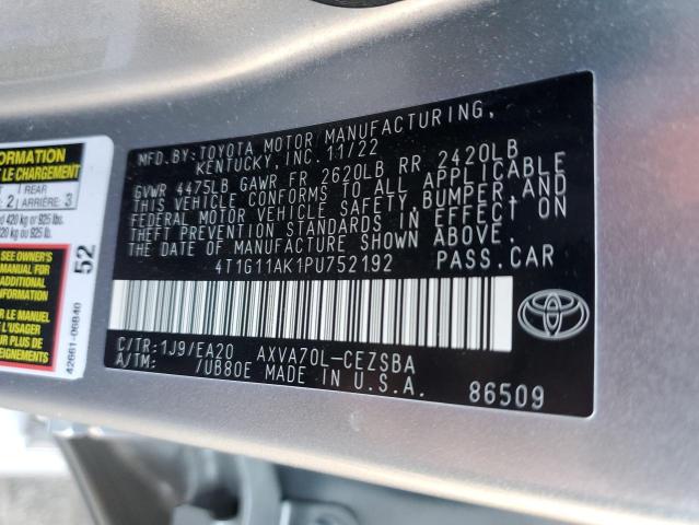 4T1G11AK1PU752192 - 2023 TOYOTA CAMRY SE NIGHT SHADE SILVER photo 13