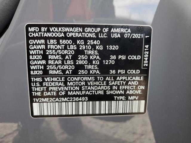 1V2ME2CA2MC236493 - 2021 VOLKSWAGEN ATLAS CROS SE GRAY photo 14