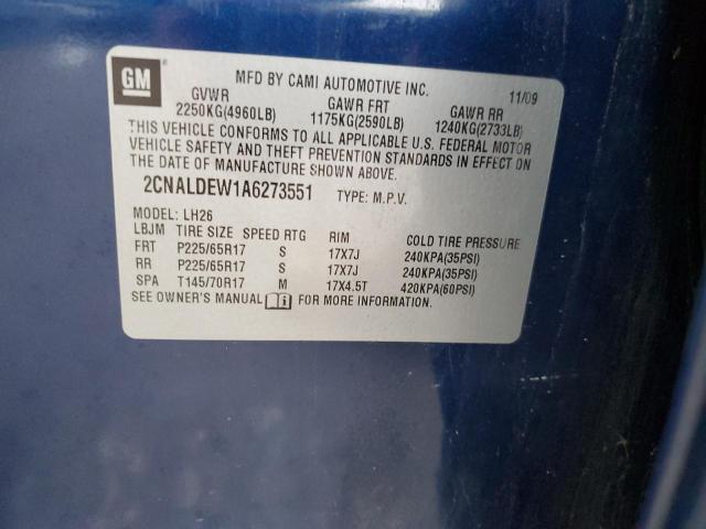 2CNALDEW1A6273551 - 2010 CHEVROLET EQUINOX LT BLUE photo 12