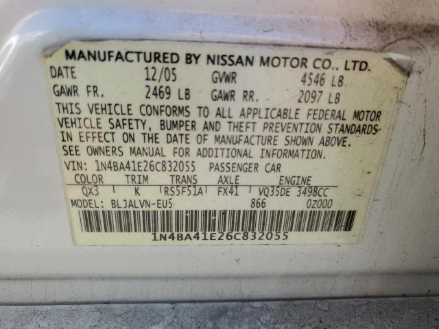 1N4BA41E26C832055 - 2006 NISSAN MAXIMA SE WHITE photo 12