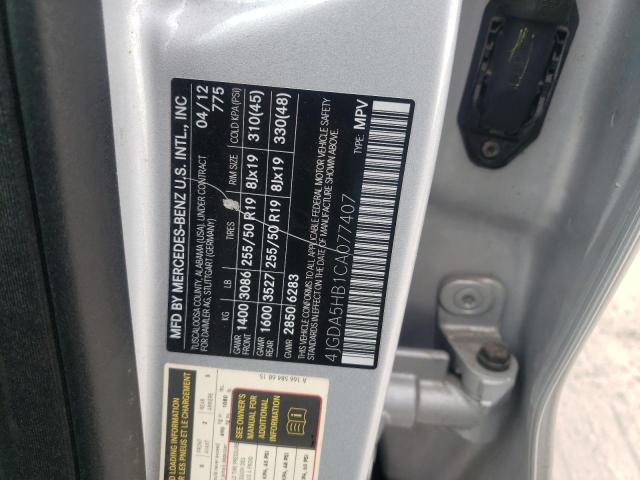 4JGDA5HB1CA077407 - 2012 MERCEDES-BENZ ML 350 4MATIC SILVER photo 13