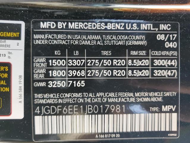 4JGDF6EE1JB017981 - 2018 MERCEDES-BENZ GLS 450 4MATIC BLACK photo 13