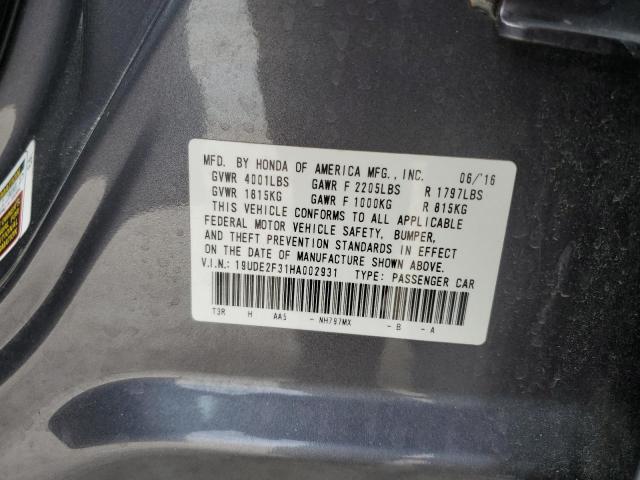 19UDE2F31HA002931 - 2017 ACURA ILX BASE WATCH PLUS CHARCOAL photo 13