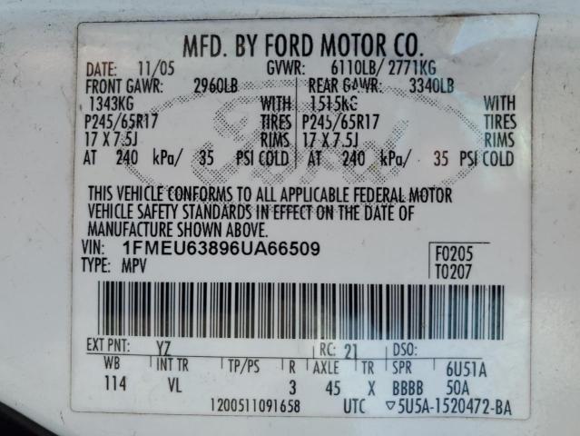 1FMEU63896UA66509 - 2006 FORD EXPLORER XLT WHITE photo 13