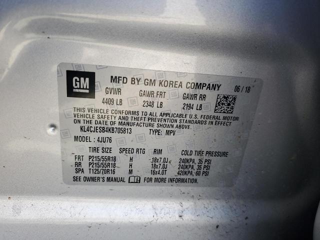 KL4CJESB4KB705813 - 2019 BUICK ENCORE PREFERRED SILVER photo 12