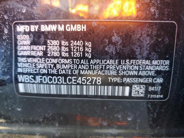 WBSJF0C03LCE45278 - 2020 BMW M5 BASE GRAY photo 12