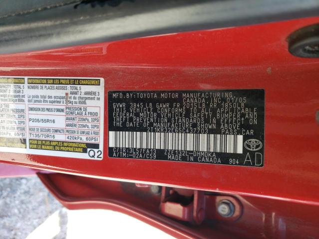 2T1KR32E65C437703 - 2005 TOYOTA COROLLA MA XR RED photo 12