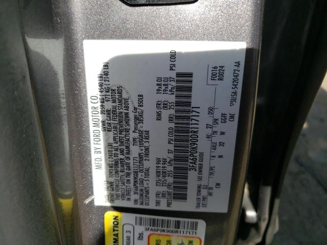 3FA6P0K90DR117171 - 2013 FORD FUSION TITANIUM GRAY photo 12