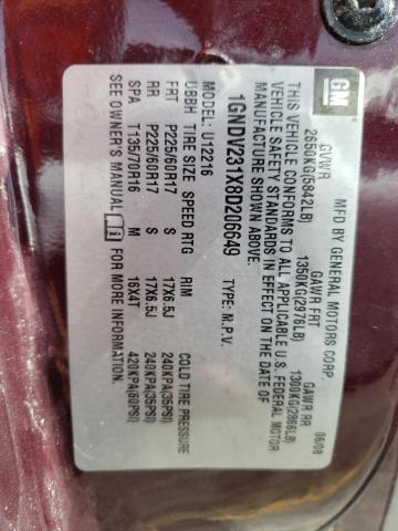 1GNDV231X8D206649 - 2008 CHEVROLET UPLANDER LS BURGUNDY photo 12