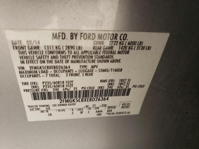 2FMGK5C8XEBD26364 - 2014 FORD FLEX SEL SILVER photo 13