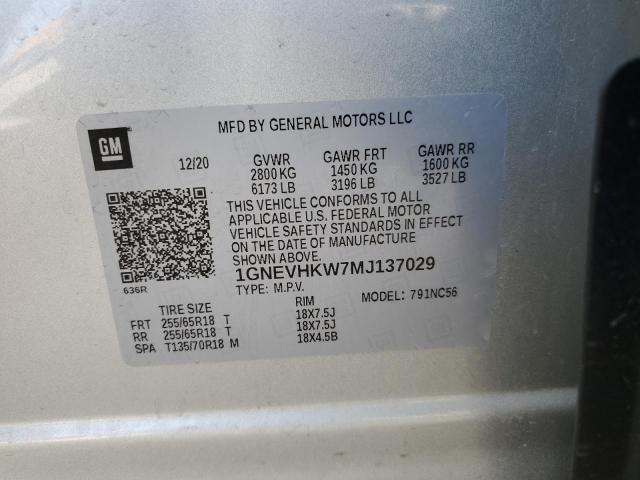 1GNEVHKW7MJ137029 - 2021 CHEVROLET TRAVERSE LT 银色 照片 13