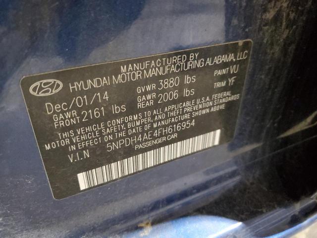 5NPDH4AE4FH616954 - 2015 HYUNDAI ELANTRA SE BLUE photo 12