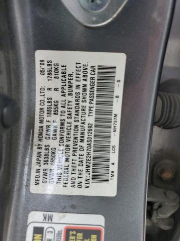 JHMZE2H70AS012692 - 2010 HONDA INSIGHT EX GRAY photo 12