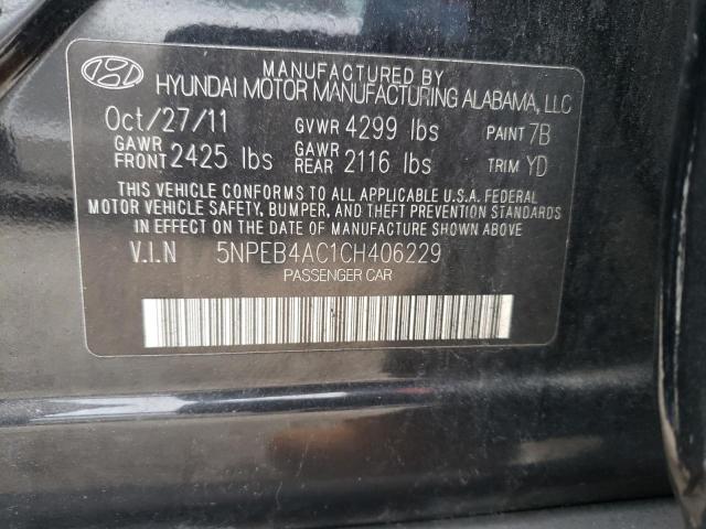 5NPEB4AC1CH406229 - 2012 HYUNDAI SONATA GLS BLACK photo 12