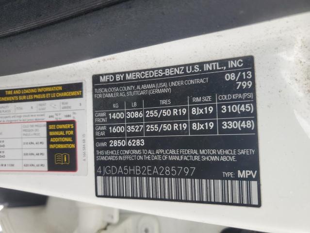 4JGDA5HB2EA285797 - 2014 MERCEDES-BENZ ML 350 4MATIC WHITE photo 13