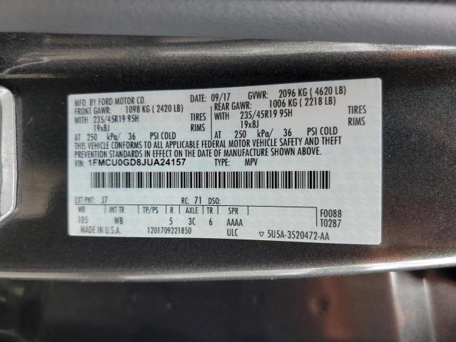 1FMCU0GD8JUA24157 - 2018 FORD ESCAPE SE BLACK photo 13