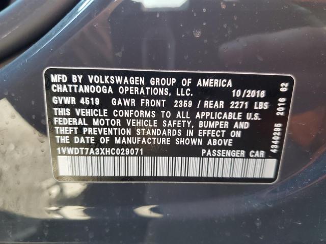 1VWDT7A3XHC029071 - 2017 VOLKSWAGEN PASSAT R-LINE Մոխրագույն լուսանկար 12