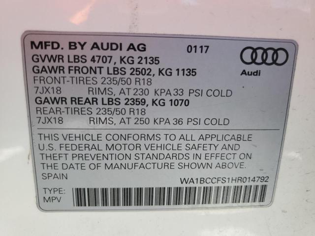 WA1BCCFS1HR014792 - 2017 AUDI Q3 PREMIUM WHITE photo 13