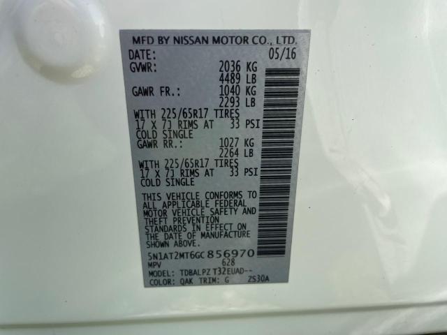 5N1AT2MT6GC856970 - 2016 NISSAN ROGUE S WHITE photo 10