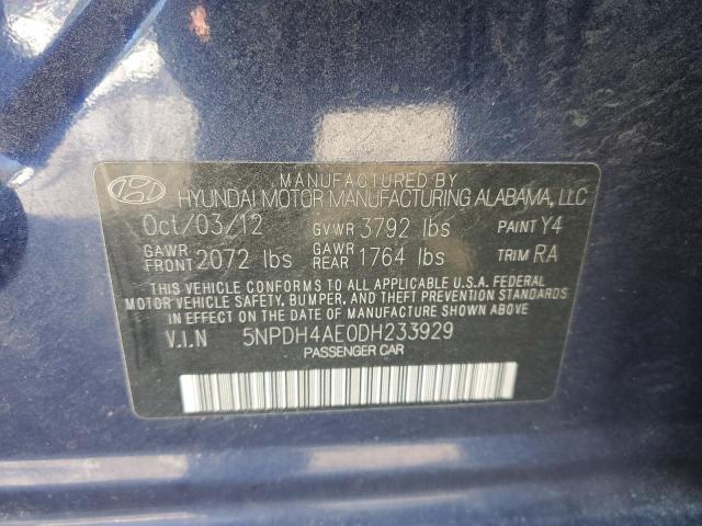 5NPDH4AE0DH233929 - 2013 HYUNDAI ELANTRA GLS BLUE photo 12