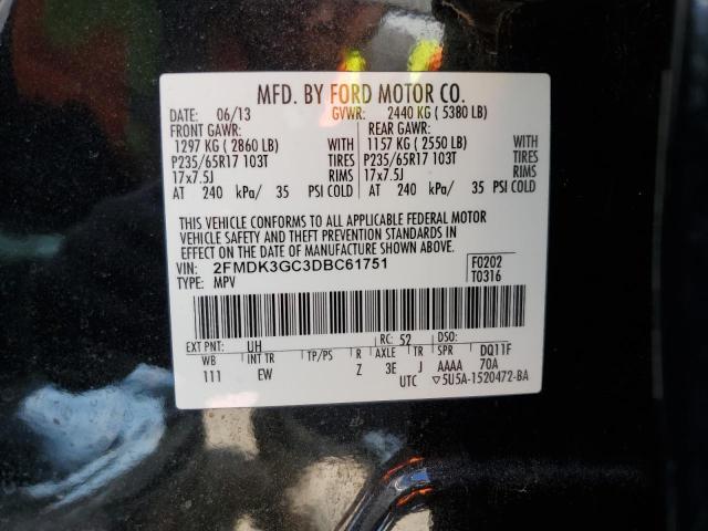 2FMDK3GC3DBC61751 - 2013 FORD EDGE SE BLACK photo 13