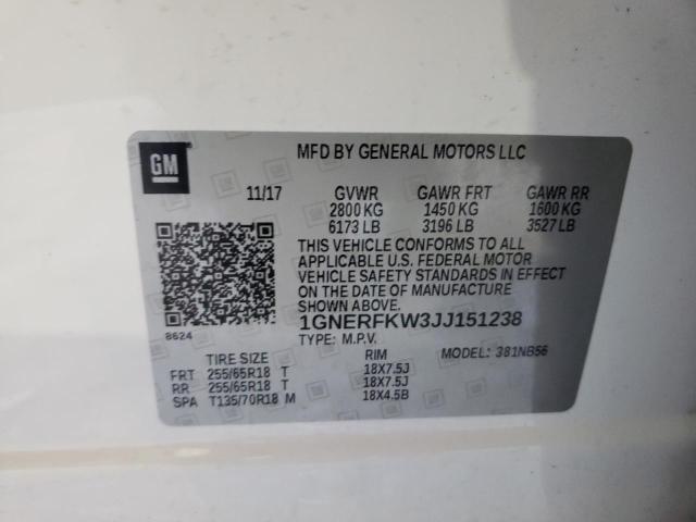 1GNERFKW3JJ151238 - 2018 CHEVROLET TRAVERSE LS WHITE photo 13