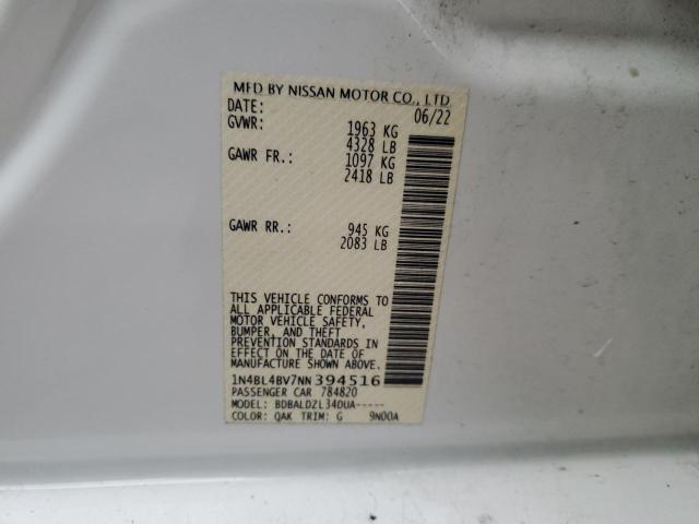 1N4BL4BV7NN394516 - 2022 NISSAN ALTIMA S WHITE photo 12